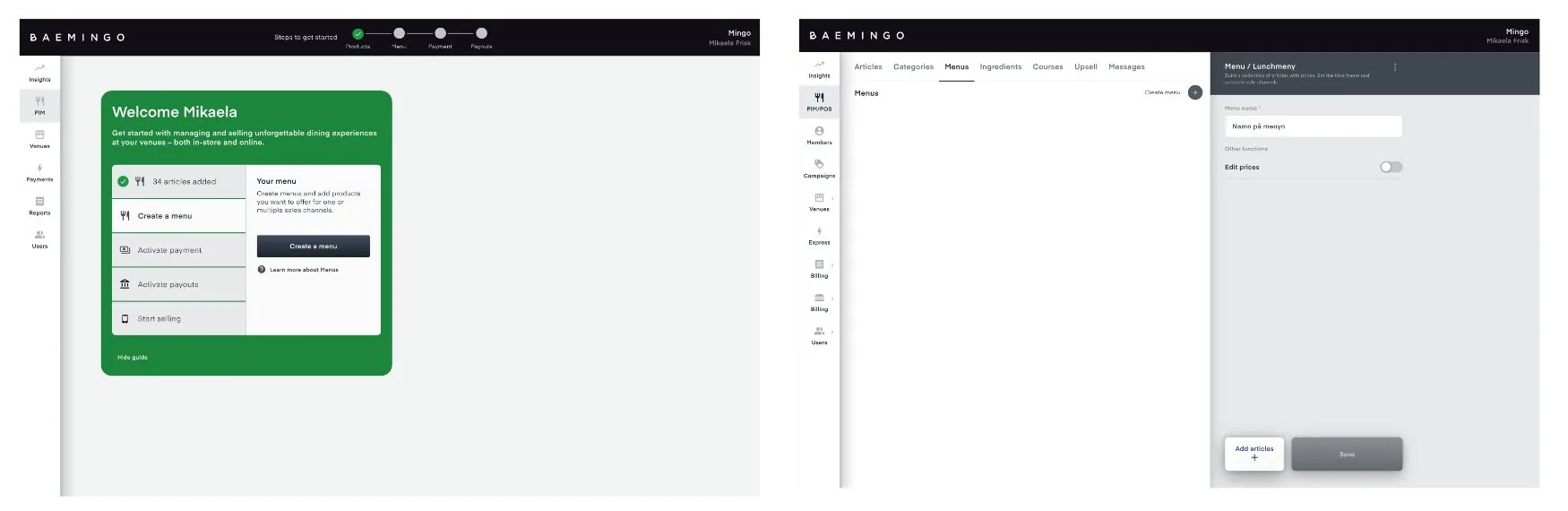 The guide with articles added and Create a menu as the next step, and the menu editor